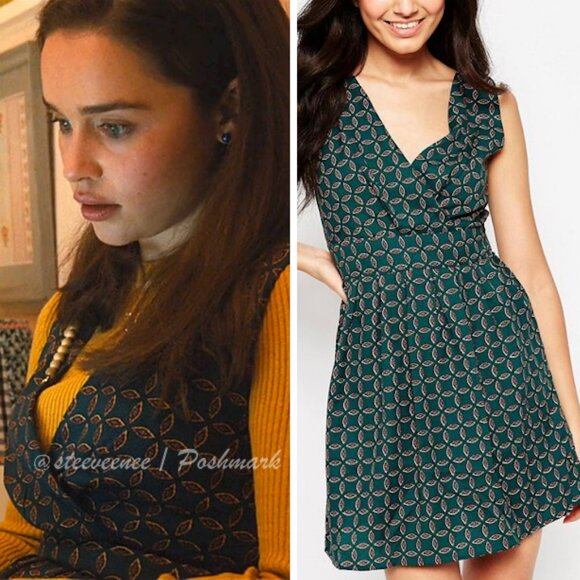 NWT Green Leaf Print Tie Back Skater Dress ASO Louisa Clark - Picture 1 of 6